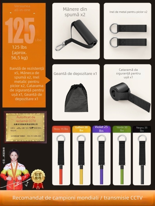 Set benzi de rezistență elastice cu tensiune – 11 piese, TPR, pentru adulți, antrenament acasă