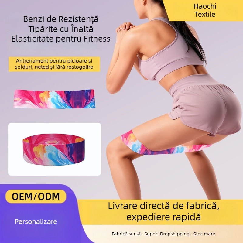 Wan xin Bandă de rezistență imprimată, inel pentru șolduri, pentru ridicare a feselor și genuflexiuni – Material: poliester bumbac + latex mătase