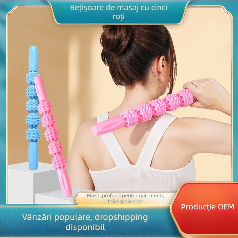 Bețișor de masaj pentru yoga, cu design cu cinci roți și minge — Miao aitang; Accesorii pentru yoga; Masaj pentru sănătate