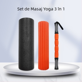 Set PE pentru yoga 3-în-1 cu role din burete și baston de masaj pentru relaxare profundă a mușchilor