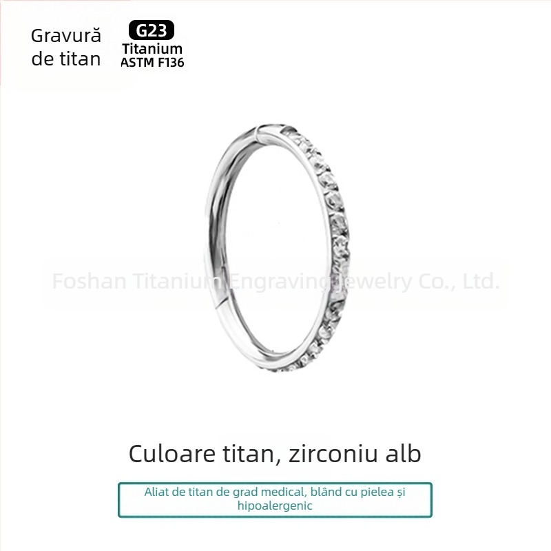 Cercei inele din aliaj de titan F136 – geometrice, unisex, lucioase, cu cristal de titan