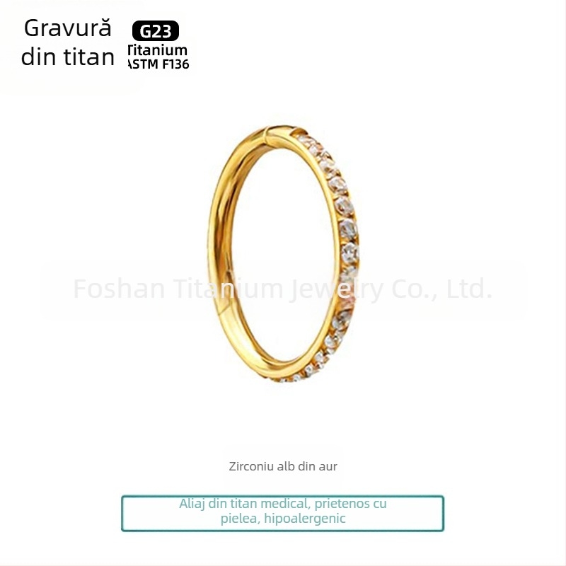 Cercei inele din aliaj de titan F136 – geometrice, unisex, lucioase, cu cristal de titan