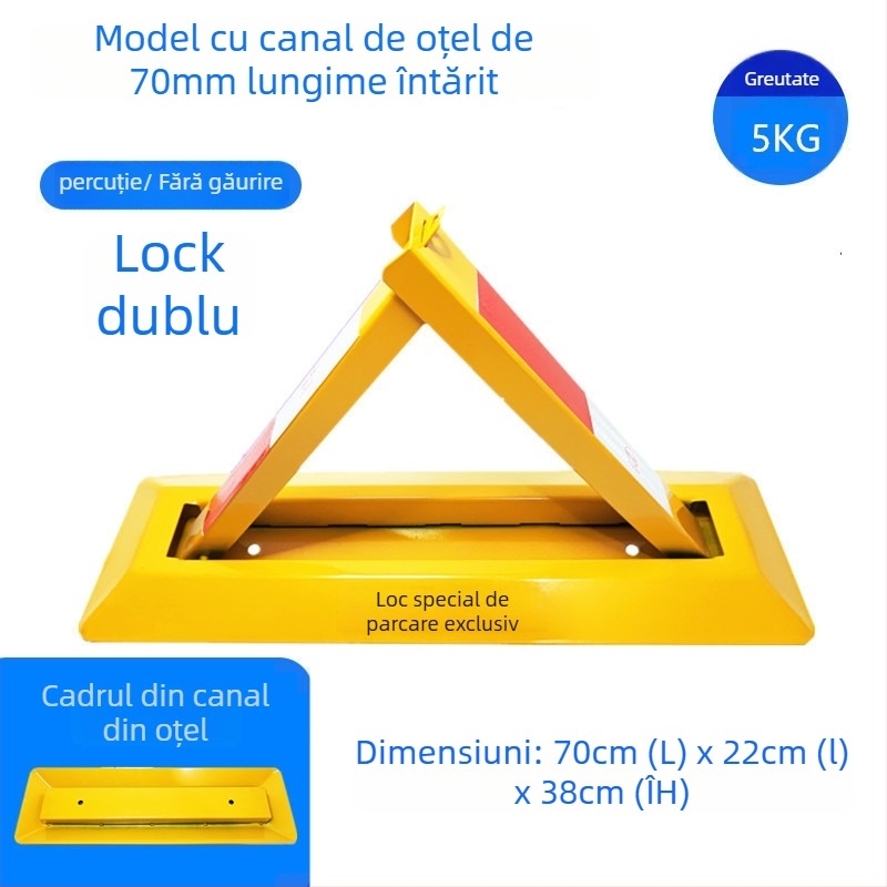 Blocare podea pentru parcare Type A – construcție anti-coliziune îmbunătățită, oțel laminat la rece, cilindru de încuietor din oțel, pentru parcări subterane, brand Keding Shield