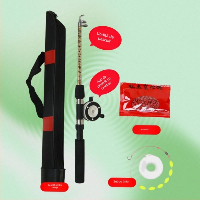 Set de undițe pentru copii din fibră de sticlă — kit complet pentru familie