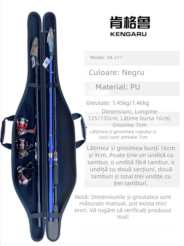 Geantă de pescuit de râu - capac dur, potrivită pentru lansete și tambur, material PU, impermeabilă