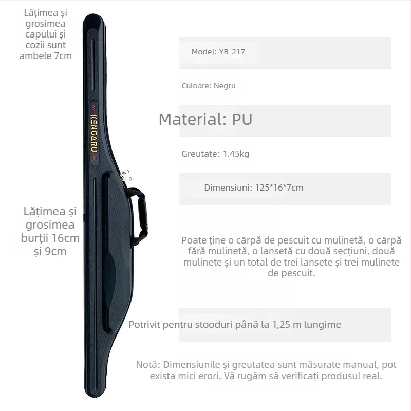Geantă de pescuit de râu - capac dur, potrivită pentru lansete și tambur, material PU, impermeabilă