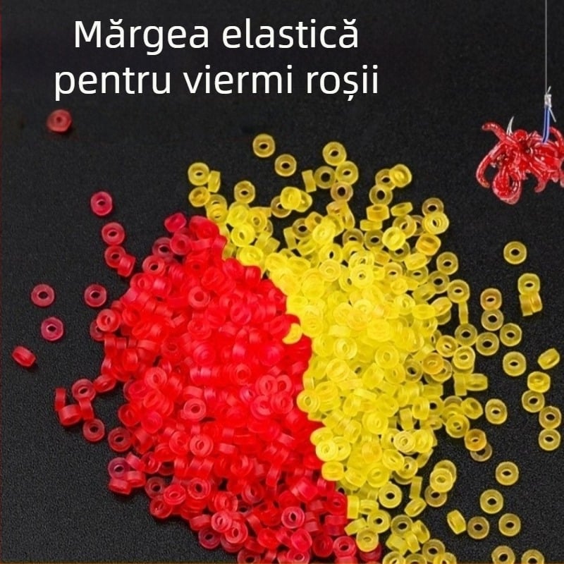 Benzi elastice pentru pescuit pentru momeli cu viermi roșii și clipsuri pentru pelete