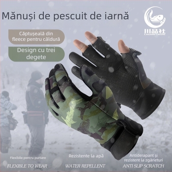 Mănuși de pescuit de iarnă – anti-înțepare și impermeabile, speciale pentru pescuit marin cu năluci, cu design cu trei degete expuse, îngroșate pentru pescuit pe gheață și protecție împotriva frigului