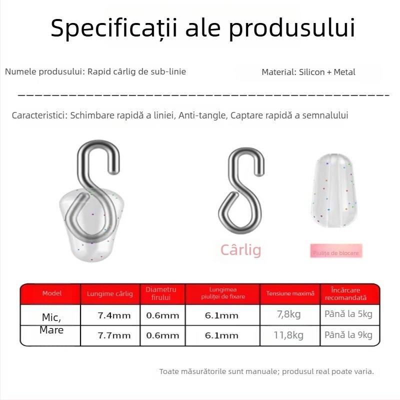 Clip de conectare rapidă pentru sub-linie de pescuit, cu conector detașabil și inel în formă de 8