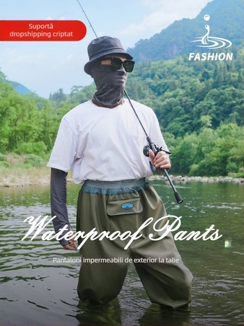 Haixiang pantaloni de pescuit din PVC, talie până la talie, impermeabili, 75 mm, 1 buzunar