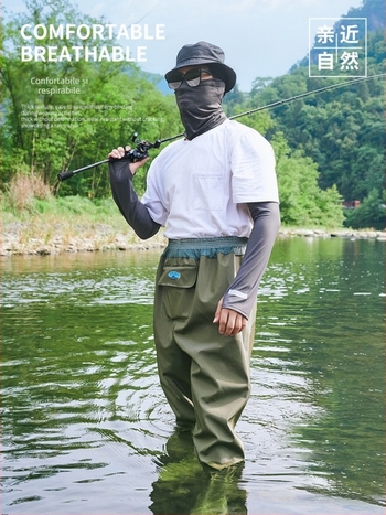 Haixiang pantaloni de pescuit din PVC, talie până la talie, impermeabili, 75 mm, 1 buzunar