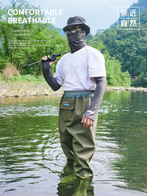 Haixiang pantaloni de pescuit din PVC, talie până la talie, impermeabili, 75 mm, 1 buzunar