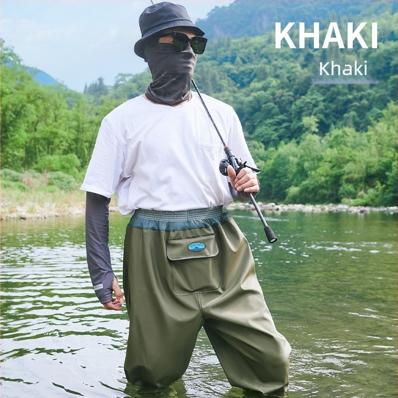 Haixiang pantaloni de pescuit din PVC, talie până la talie, impermeabili, 75 mm, 1 buzunar