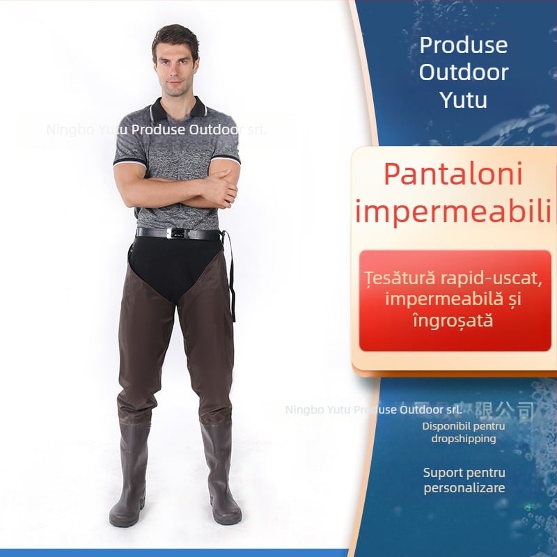 YT pantaloni de pescuit PVC impermeabili, cu cizme de ploaie integrate