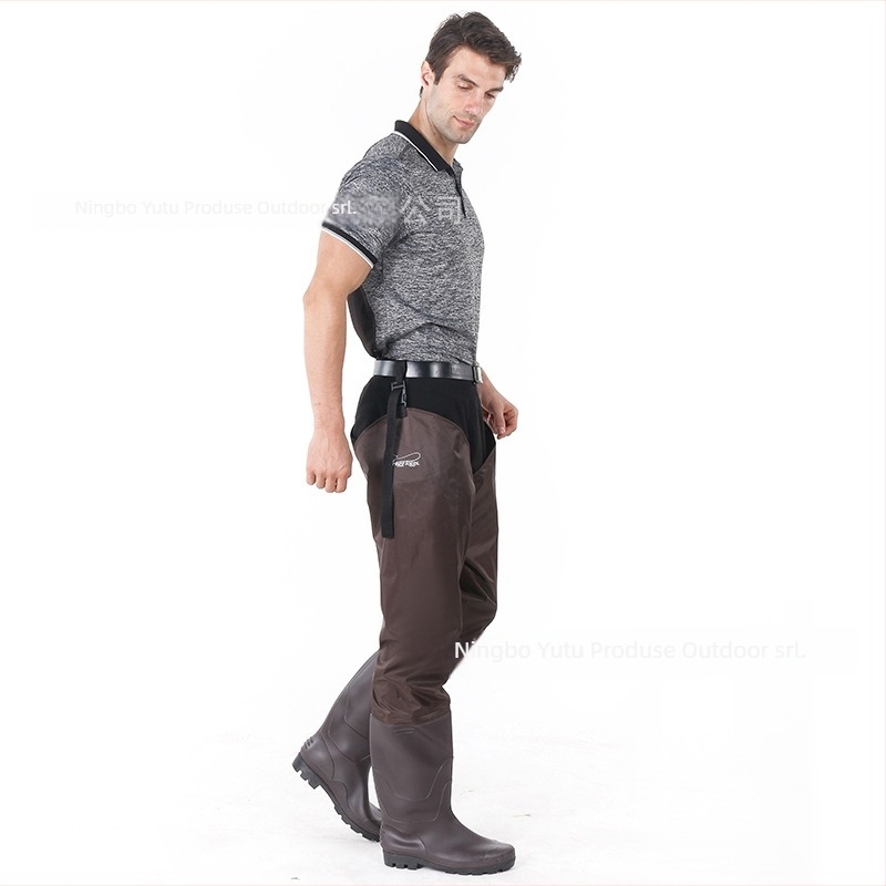 YT pantaloni de pescuit PVC impermeabili, cu cizme de ploaie integrate