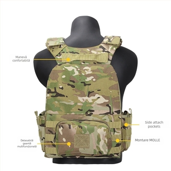 Veste tactică cu eliberare rapidă, echipament outdoor multifuncțional, model camuflaj, țesătură 600D, rezistent la uzură și vânt