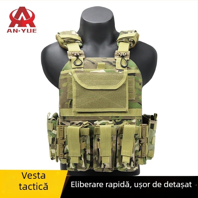 Veste tactică cu eliberare rapidă, echipament outdoor multifuncțional, model camuflaj, țesătură 600D, rezistent la uzură și vânt
