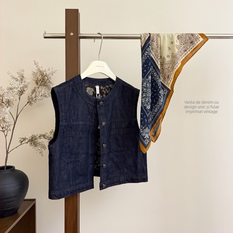 Vesta damă cu decolteu în V, țesătură rayon cu amestec lână de oaie, primăvara 2025