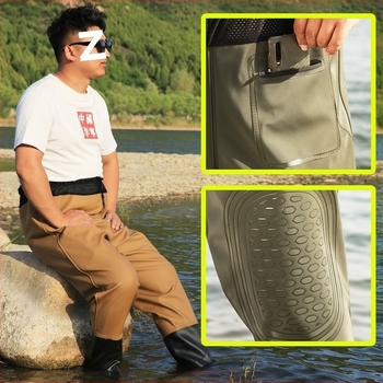 Costum de pescuit pentru bărbați cu waders până la talie, pantaloni de ploaie rezistenți la uzură și bocanci impermeabili parțial, îmbrăcăminte impermeabilă de primăvară cu protecție împotriva radiațiilor