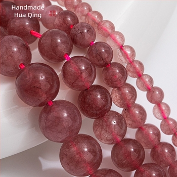 Mărgele pentru bijuterii DIY - Piatră naturală, model crystal căpșună, mărgele libere, tăiere, șlefuire și lustruire