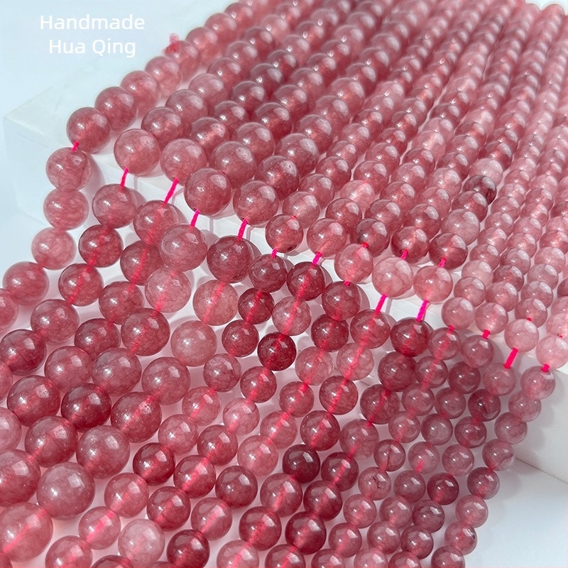 Mărgele pentru bijuterii DIY - Piatră naturală, model crystal căpșună, mărgele libere, tăiere, șlefuire și lustruire