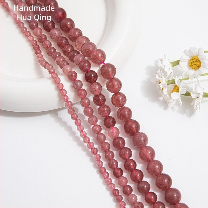 Mărgele pentru bijuterii DIY - Piatră naturală, model crystal căpșună, mărgele libere, tăiere, șlefuire și lustruire