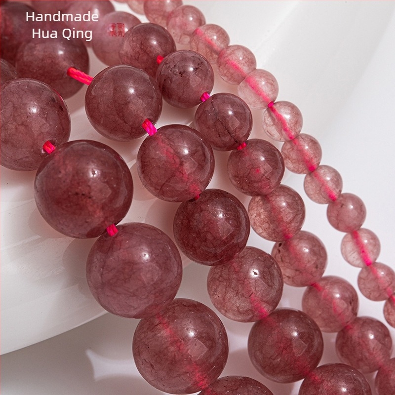 Mărgele pentru bijuterii DIY - Piatră naturală, model crystal căpșună, mărgele libere, tăiere, șlefuire și lustruire