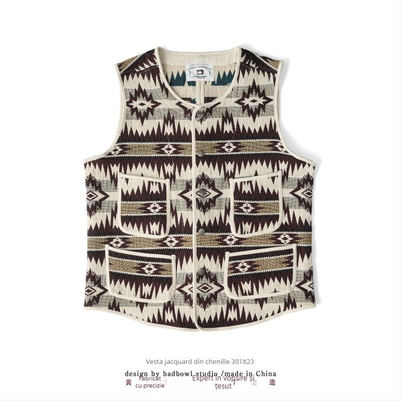 Vesta de bărbați cu model jacquard în formă de romb, căptușită gros pentru iarnă