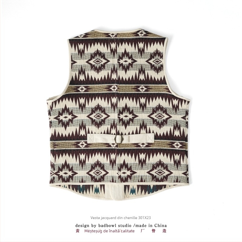 Vesta de bărbați cu model jacquard în formă de romb, căptușită gros pentru iarnă