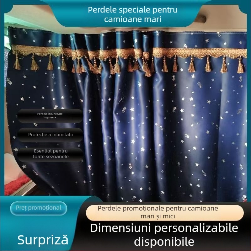 Cortine pentru geamuri laterale de camion mare, din material blackout, prindere prin agățare, protecție solară, personalizabile