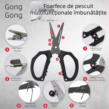 Ghost Work Foarfecă de pescuit multifuncțională cu lame din oțel inoxidabil și îndepărtător de cârlige