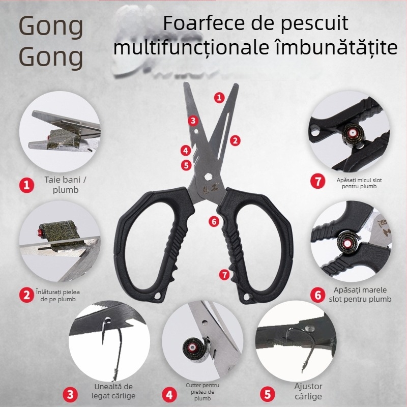 Ghost Work Foarfecă de pescuit multifuncțională cu lame din oțel inoxidabil și îndepărtător de cârlige