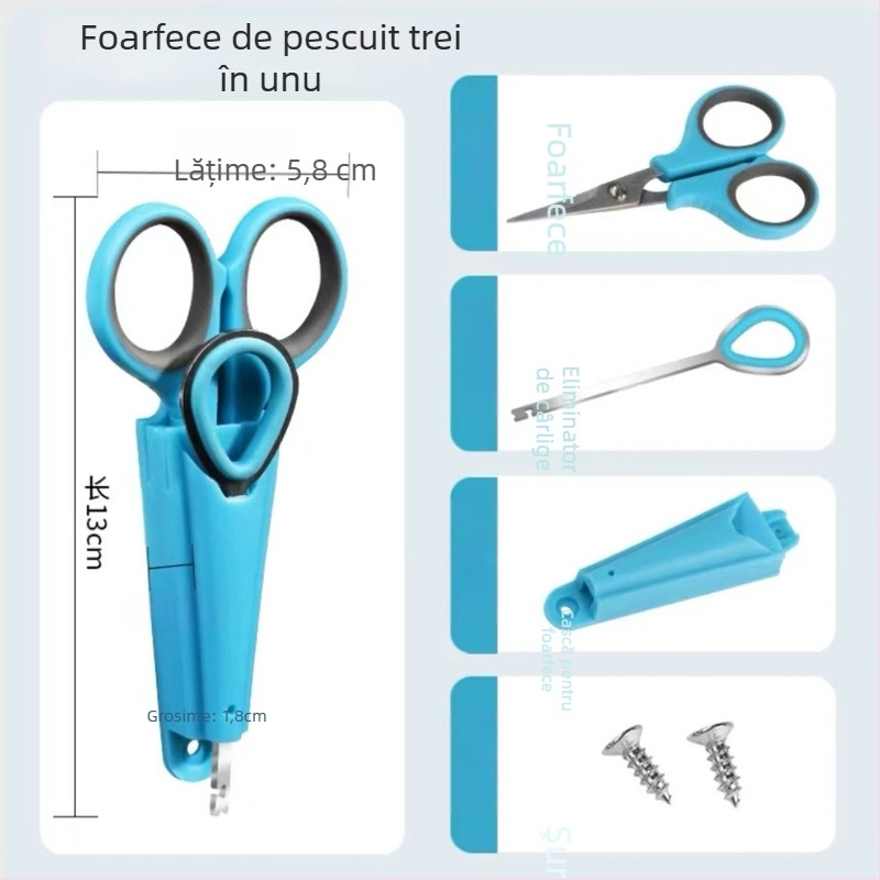 Unealtă de pescuit din oțel inoxidabil, trei în unu: tăietor pentru folie de plumb, tăietor pentru linie și foarfece mici