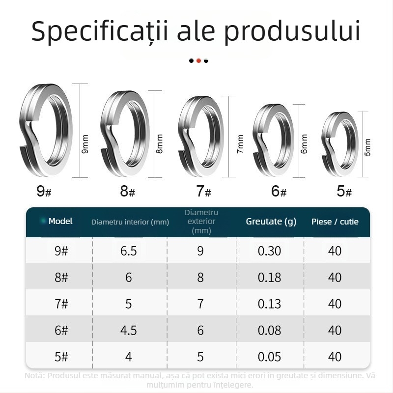 Samsung Fishing Gear 200 bucăți, set inele duble plate pentru conectarea năluci, oțel inoxidabil