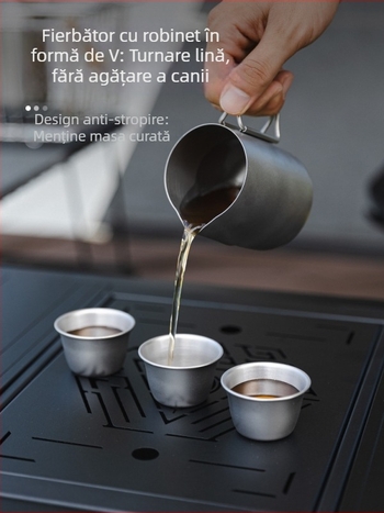 Set ceai exterior din oțel inoxidabil 304, 6 piese, pentru camping/picnic, include ceainic și cești, potrivit pentru fierberea ceaiului pe aragaz