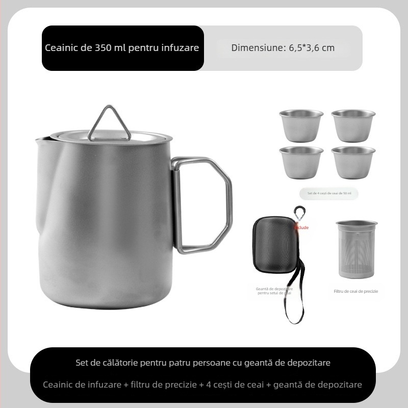 Set ceai exterior din oțel inoxidabil 304, 6 piese, pentru camping/picnic, include ceainic și cești, potrivit pentru fierberea ceaiului pe aragaz