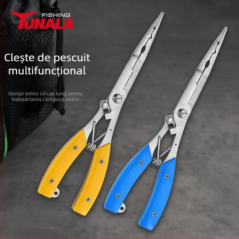 Clește de pescuit din oțel inoxidabil, cu închidere automată, versiune extinsă, cu tăietor de linie deschis și îndepărtător de cârlige, foarfecă de pescuit multifuncțională (Brand: Mincheng; Material: Oțel inoxidabil; Categoria: Kit de accesorii de pescuit