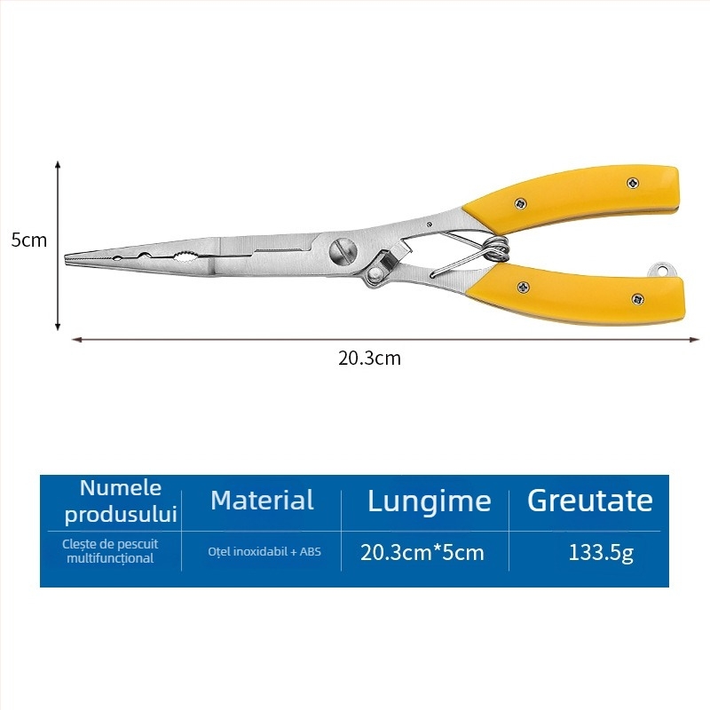 Clește de pescuit din oțel inoxidabil, cu închidere automată, versiune extinsă, cu tăietor de linie deschis și îndepărtător de cârlige, foarfecă de pescuit multifuncțională (Brand: Mincheng; Material: Oțel inoxidabil; Categoria: Kit de accesorii de pescuit