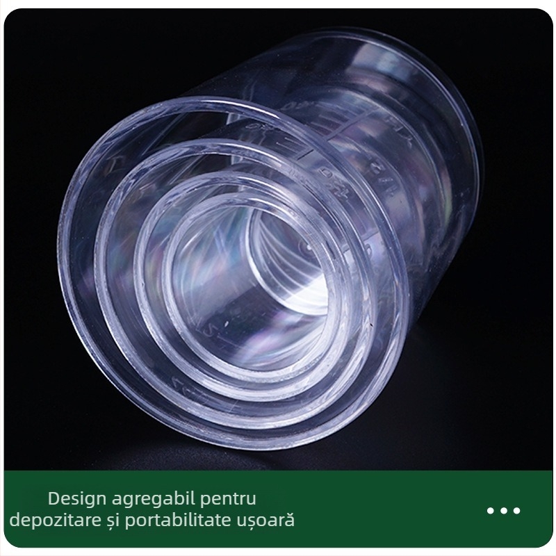 Cană de măsurare pentru momeli de pescuit, set de patru piese, transparentă, cu capac; Kingway Fishing Gear, plastic, etichetă privată licențiabilă