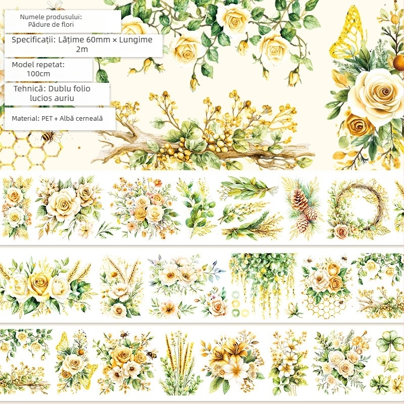 Bandă pentru jurnal cu model drăguț de fructe și deserturi, material PET, stil deserturi gourmet, tehnică Crystal Ink Laser, brand Five Treasures