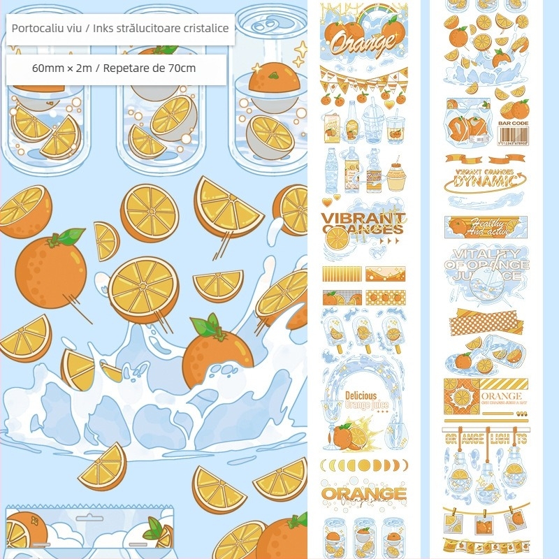 Bandă pentru jurnal cu model drăguț de fructe și deserturi, material PET, stil deserturi gourmet, tehnică Crystal Ink Laser, brand Five Treasures