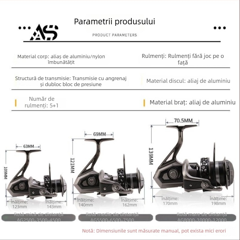 Aojiangshark mulinetă de pescuit din metal integral, micro, cu aruncare lungă