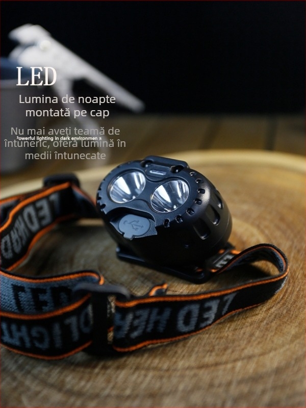 Frontala LED reîncărcabilă, impermeabilă, rază de 100 m, autonomie 3–6 ore, greutate 55 g