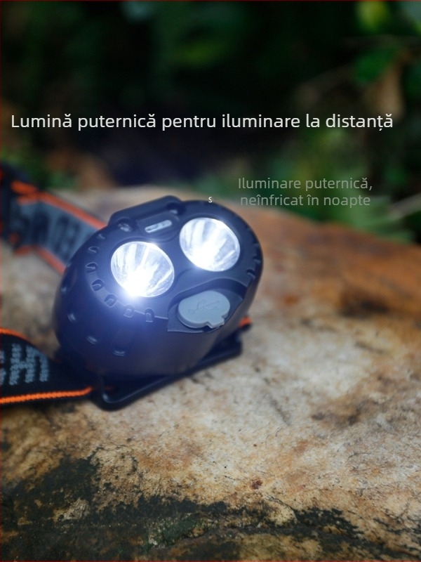 Frontala LED reîncărcabilă, impermeabilă, rază de 100 m, autonomie 3–6 ore, greutate 55 g