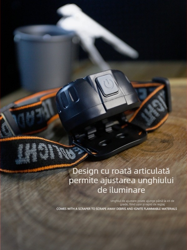 Frontala LED reîncărcabilă, impermeabilă, rază de 100 m, autonomie 3–6 ore, greutate 55 g
