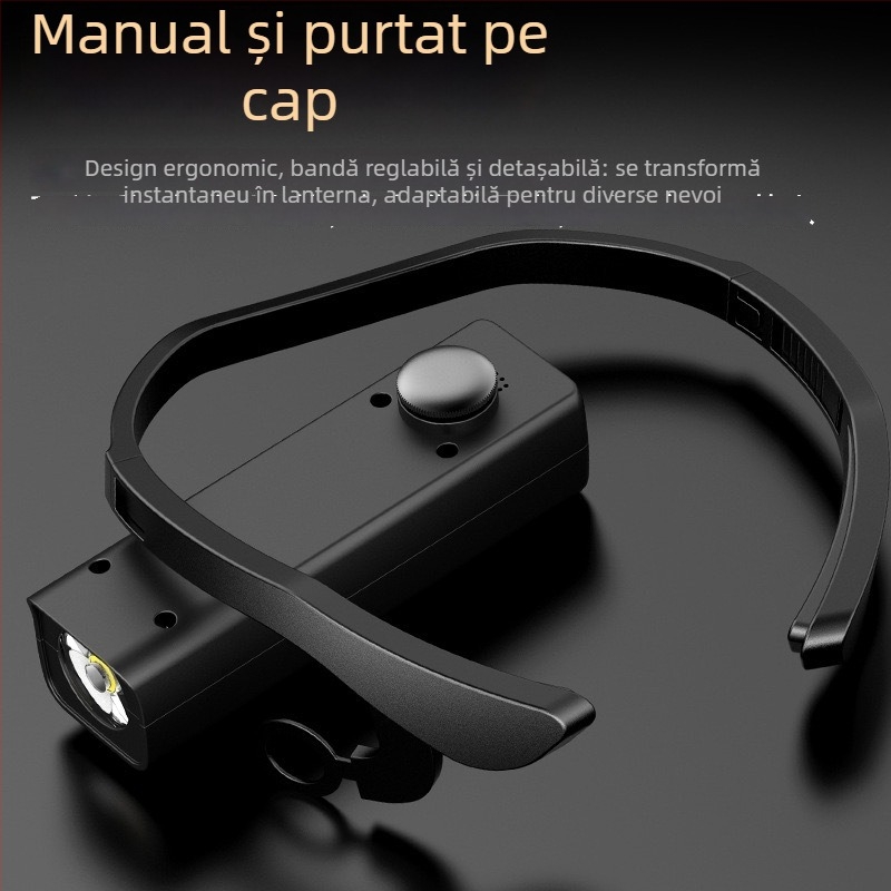 LED frontala cu suport atașabil pentru urechi, 5W, 1000mAh, alimentare prin manivelă, reîncărcabilă cu încărcător, pentru pescuit de noapte și drumeții