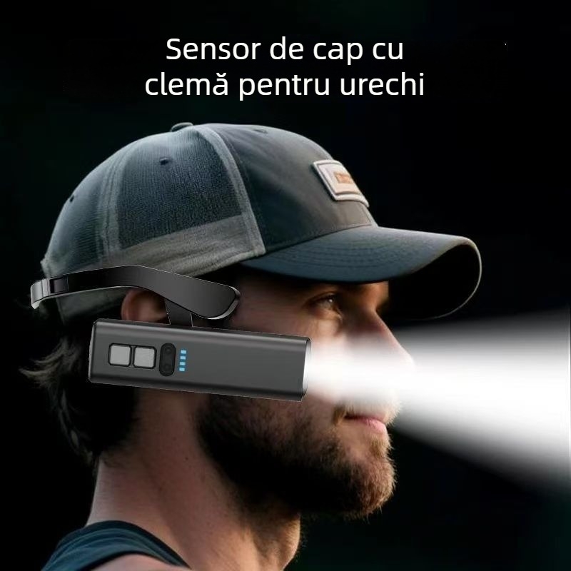 LED frontala cu suport atașabil pentru urechi, 5W, 1000mAh, alimentare prin manivelă, reîncărcabilă cu încărcător, pentru pescuit de noapte și drumeții