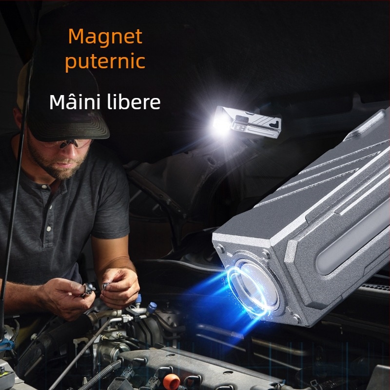 Far frontal cu LED reîncărcabil, montat pe cap, reglabil în unghiuri multiple, corp ABS, rază 100–200 m