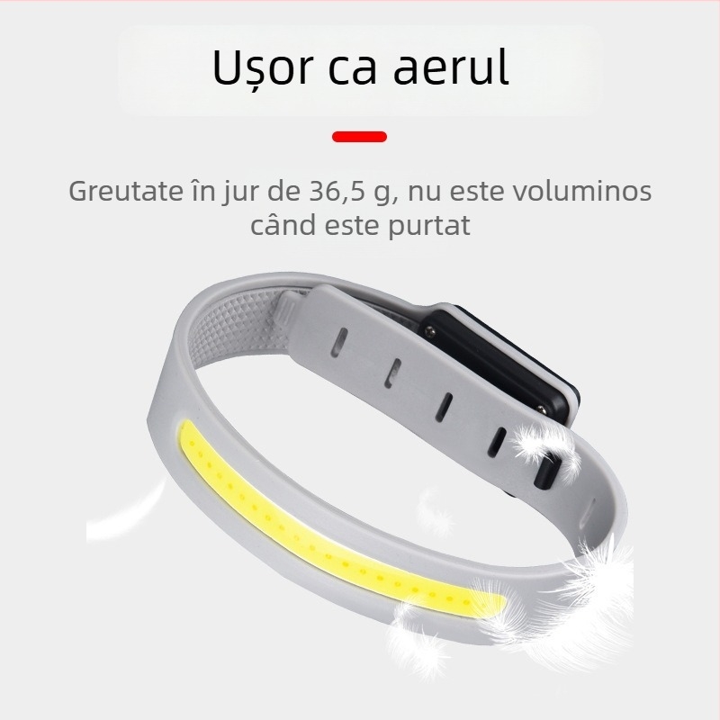 Frontală COB reîncărcabilă, rezistentă la apă pentru alergare noapta, camping și pescuit — fascicul de 10 m, autonomie 3 ore, bandă de cap ABS+TPU, model Kj-cob