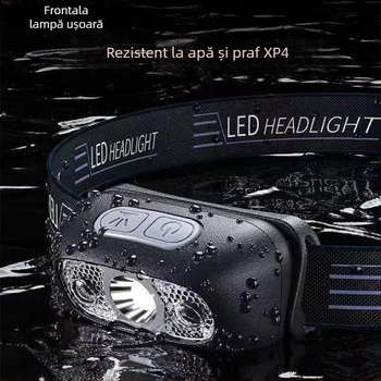 Frontala de cap cu LED COB, corp din aluminiu, alimentare prin energie cinetică acționată manual, rază până la 500 m, lampă compactă pentru pescuit nocturn